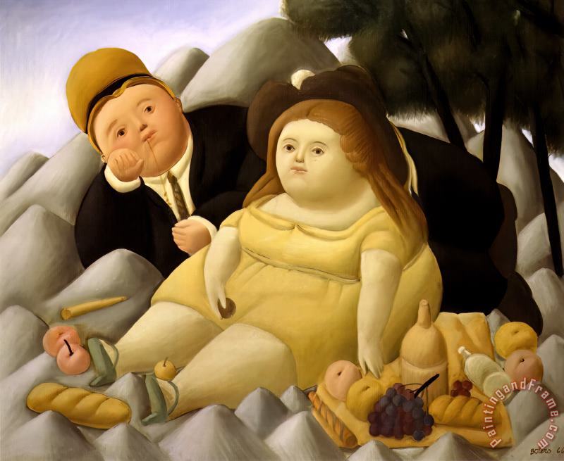 fernando botero Picnic in The Mountains Art Painting