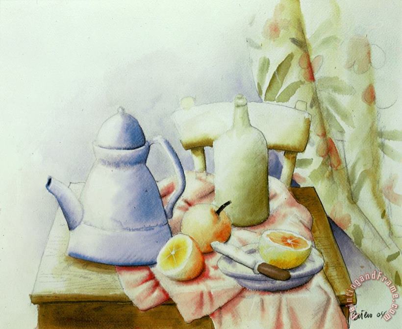 Still Life with Coffee Pot, 2004 painting - Fernando Botero Still Life with Coffee Pot, 2004 Art Print