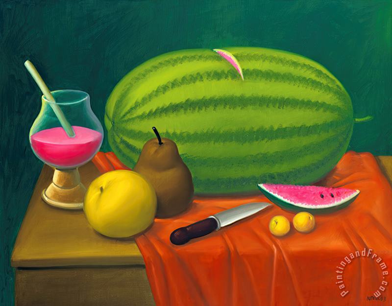 Still Life with Fruits, 2003 painting - Fernando Botero Still Life with Fruits, 2003 Art Print