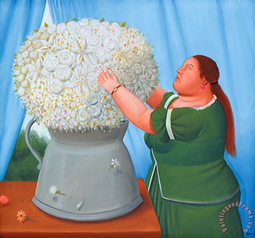 Fernando Botero Woman And Flower, 2008 Art Painting