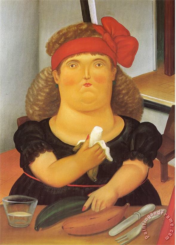 fernando botero Woman Eating a Bannana Art Painting