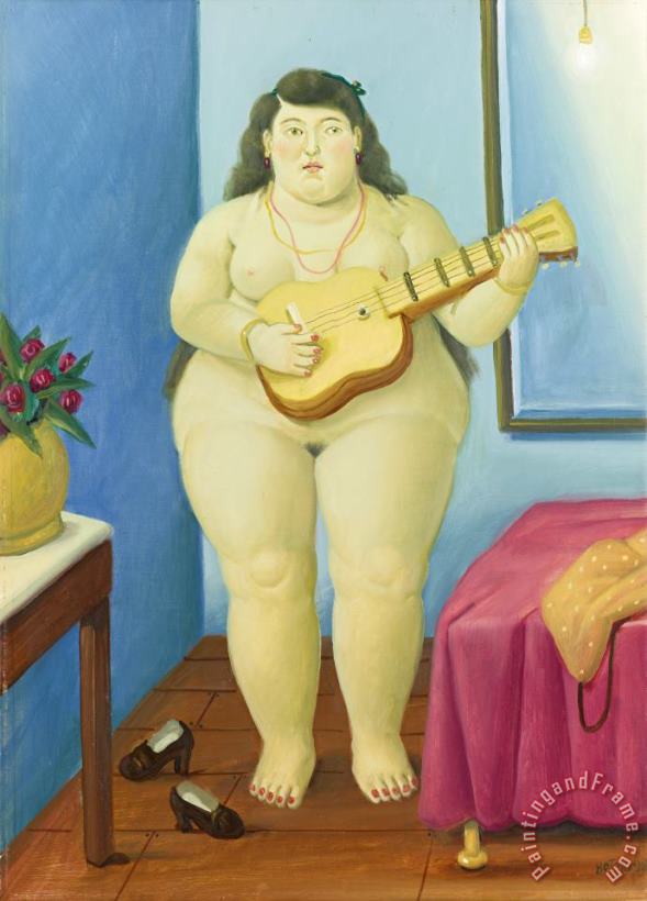 Woman Playing Guitar, 1998 painting - Fernando Botero Woman Playing Guitar, 1998 Art Print