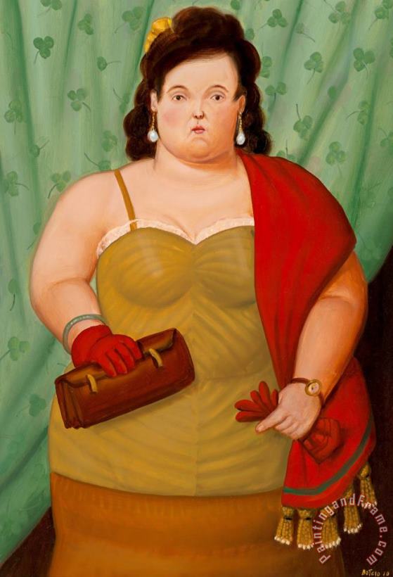 Woman with Her Purse, 2010 painting - Fernando Botero Woman with Her Purse, 2010 Art Print