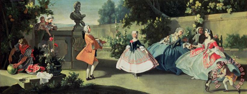 An Ornamental Garden with a Young Girl Dancing to a Fiddle painting - Filippo Falciatore An Ornamental Garden with a Young Girl Dancing to a Fiddle Art Print
