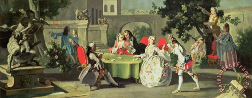 An Ornamental Garden with Elegant Figures Seated Around a Card Table painting - Filippo Falciatore An Ornamental Garden with Elegant Figures Seated Around a Card Table Art Print