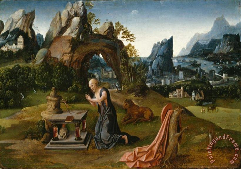 Follower of Joachim Patinir St. Jerome Praying in a Landscape Art Print