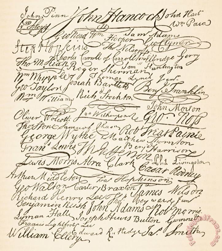 Founding Fathers Signatures attached to the American Declaration of Independence of 1776 Art Painting
