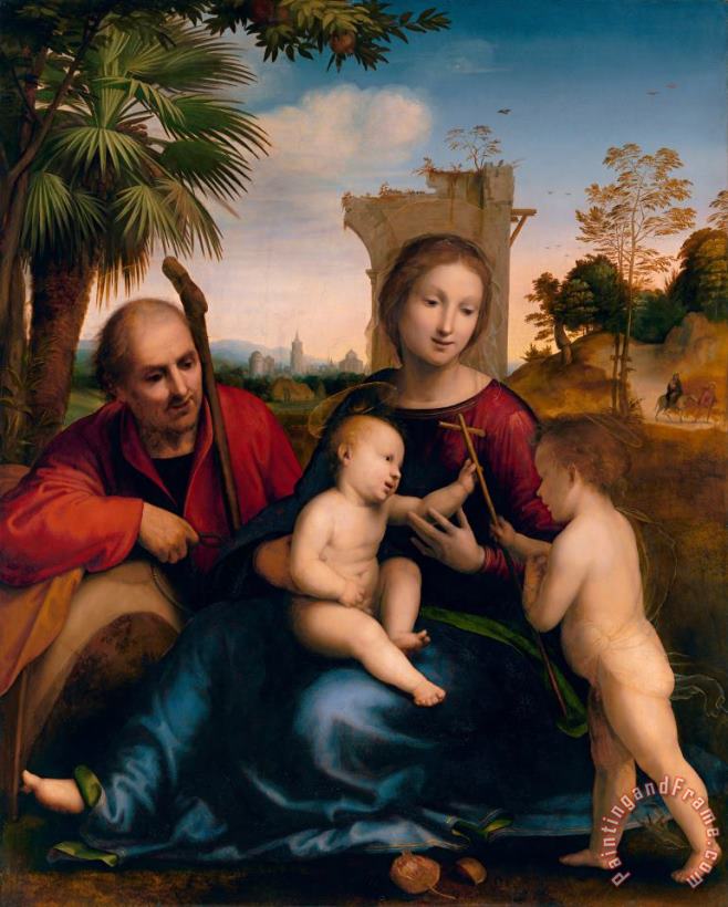 Fra Bartolomeo The Rest on The Flight Into Egypt with St. John The Baptist (ca. 1509) Art Painting