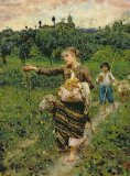 Shepherdess carrying a bunch of grapes by Francesco Paolo Michetti