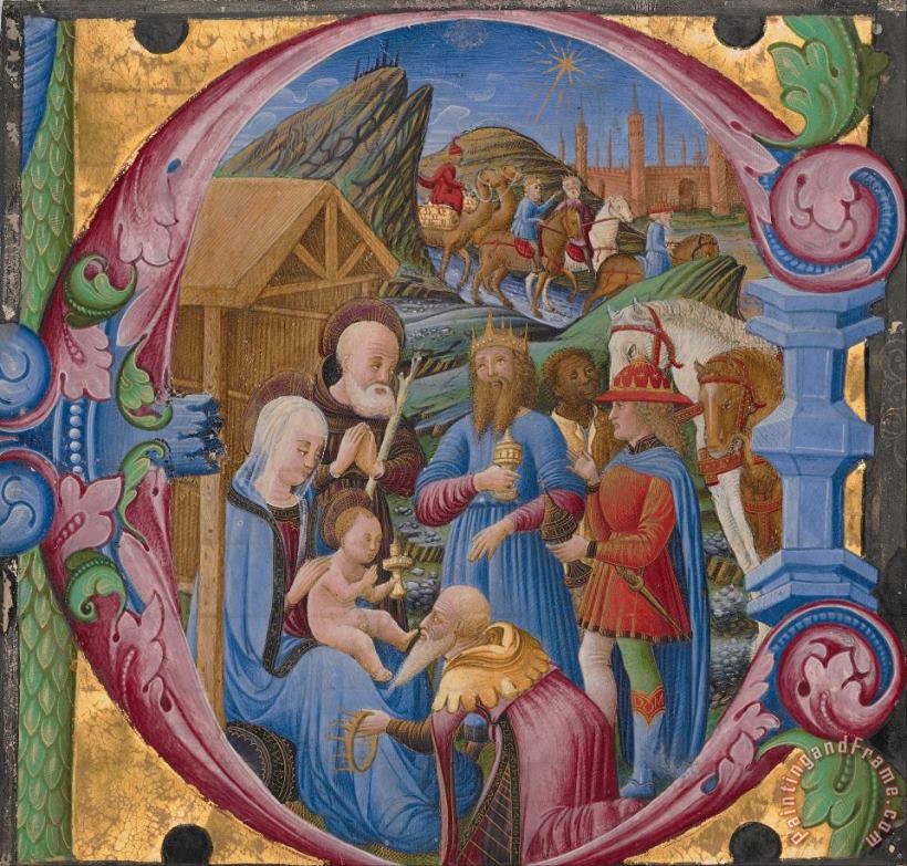Initial E Adoration of The Magi painting - Franco Dei Russi Initial E Adoration of The Magi Art Print