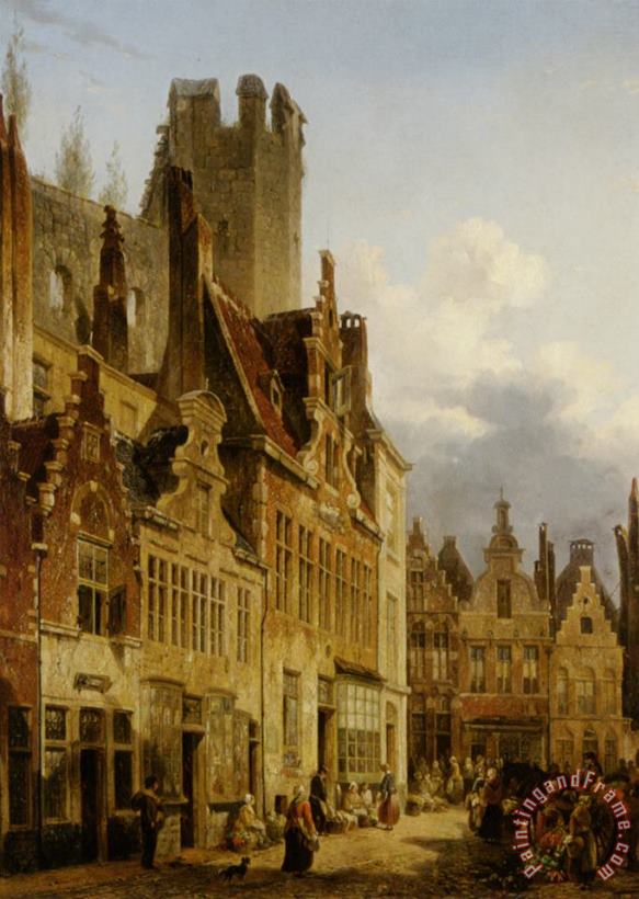 Francois-jean-louis Boulanger A Busy Market Scene in The Streets of Ghent Art Painting