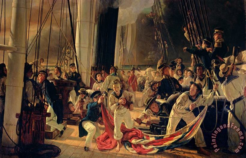 On the deck during a sea battle painting - Francois Auguste Biard On the deck during a sea battle Art Print
