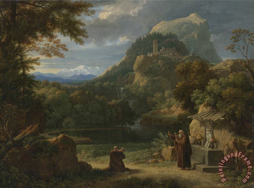 Saint Anthony of Padua Introducing Two Novices to Friars in a Mountainous Landscape painting - Francois Xavier Fabre Saint Anthony of Padua Introducing Two Novices to Friars in a Mountainous Landscape Art Print