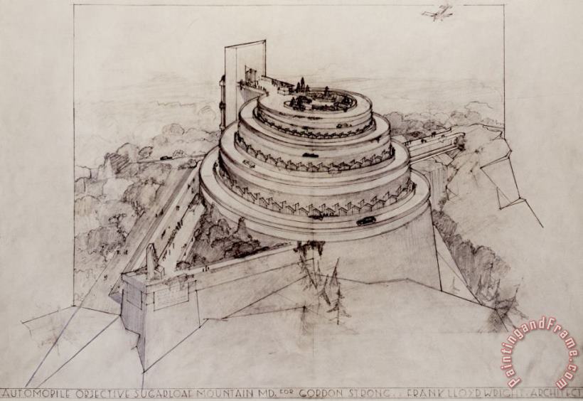 Frank Lloyd Wright Gordon Strong Automobile Objective (project) (aerial View). Sugarloaf Mountain, Md Art Painting