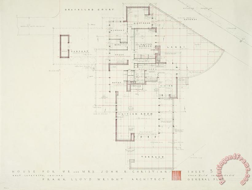 Frank Lloyd Wright John E. Christian House (general Plan), West Lafayette, Indiana. Art Print