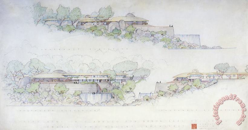 Raul Bailleres House, Acapulco, Mexico (project) painting - Frank Lloyd Wright Raul Bailleres House, Acapulco, Mexico (project) Art Print