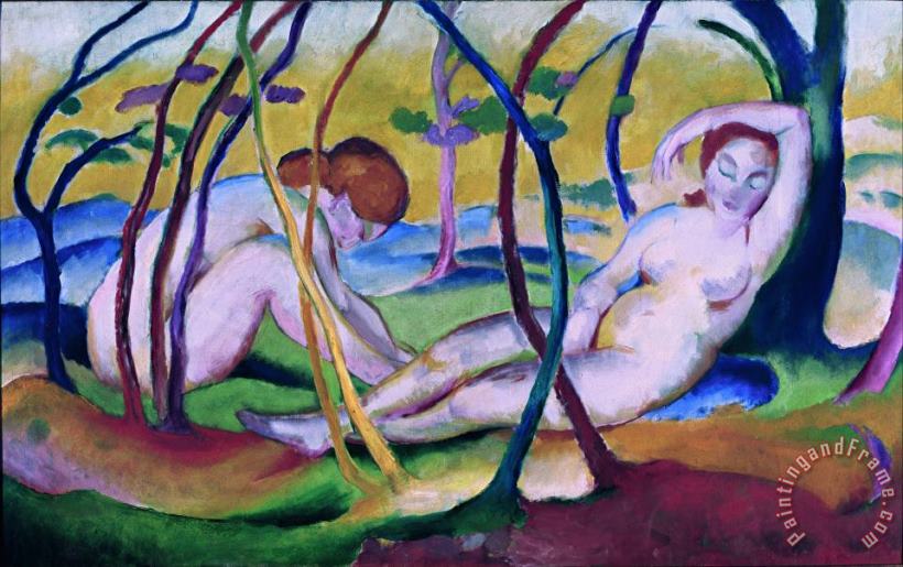 Nudes Under Trees painting - Franz Marc Nudes Under Trees Art Print