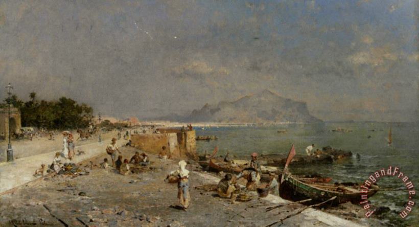 Franz Richard Unterberger On The Waterfront at Palermo Art Painting