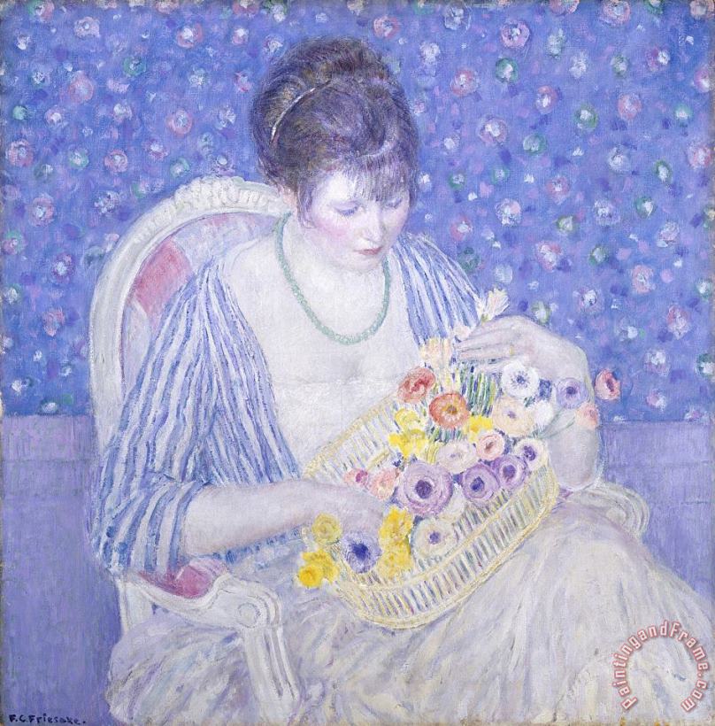 The Basket of Flowers painting - Frederick Carl Frieseke The Basket of Flowers Art Print
