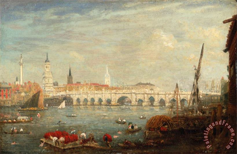 Frederick Nash The Monument And London Bridge Art Painting
