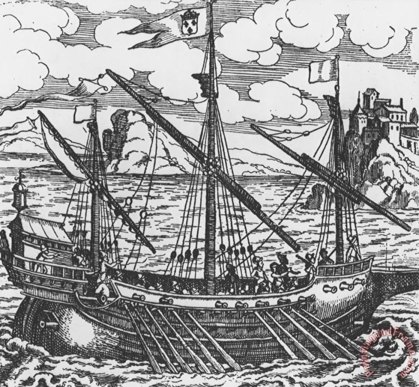 French School French Galley Operating In The Ports Of The Levant Since Louis Xi Art Painting