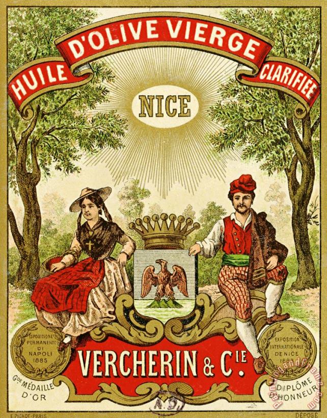 Label For Vercherin Extra Virgin Olive Oil painting - French School Label For Vercherin Extra Virgin Olive Oil Art Print
