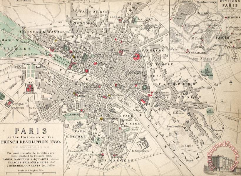 Map Of Paris At The Outbreak Of The French Revolution painting - French School Map Of Paris At The Outbreak Of The French Revolution Art Print