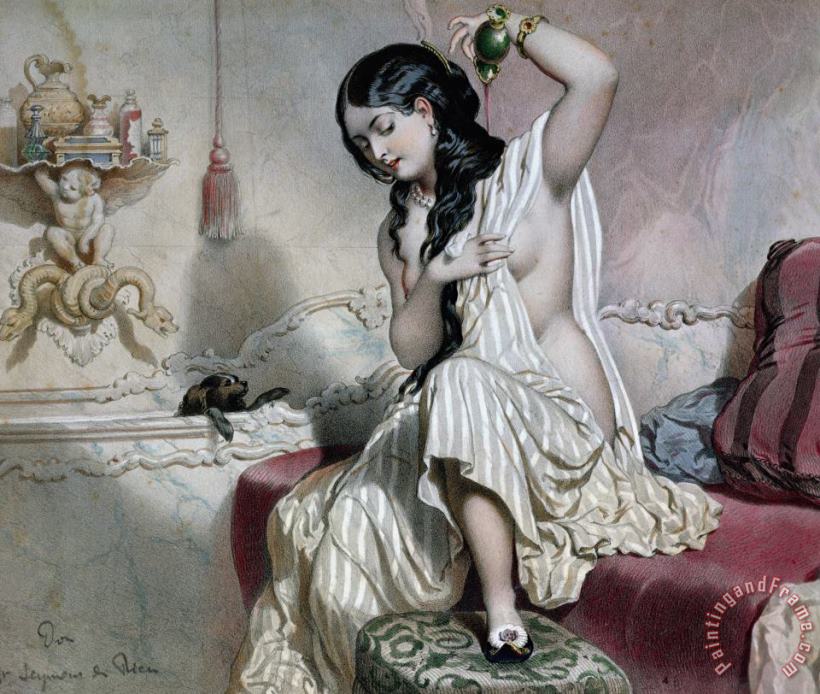 French School Oriental Woman at her Toilet Art Painting