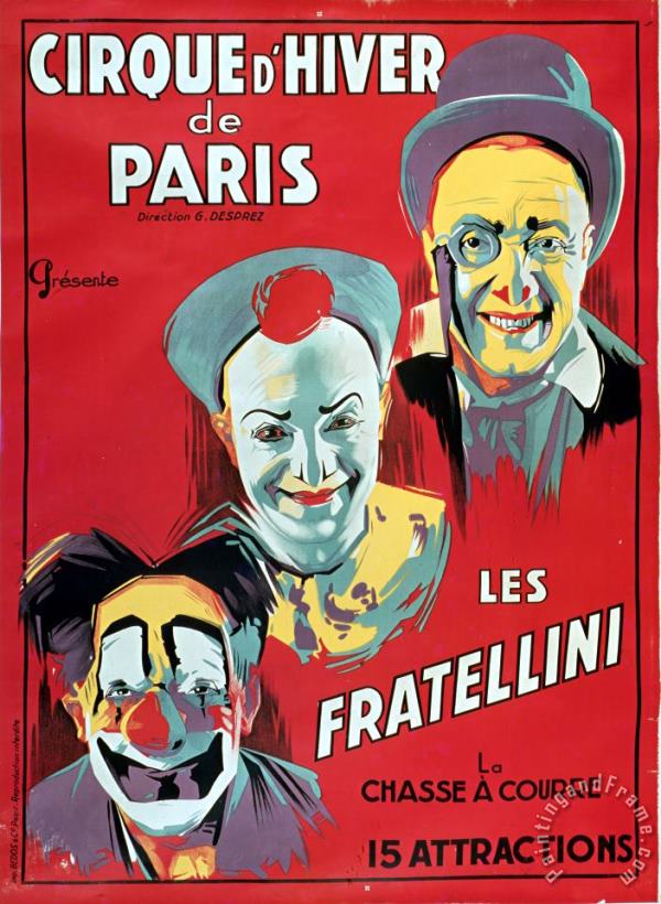 Poster advertising the Fratellini Clowns painting - French School Poster advertising the Fratellini Clowns Art Print