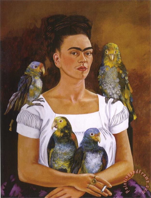 Me And My Parrots 1941 painting - Frida Kahlo Me And My Parrots 1941 Art Print