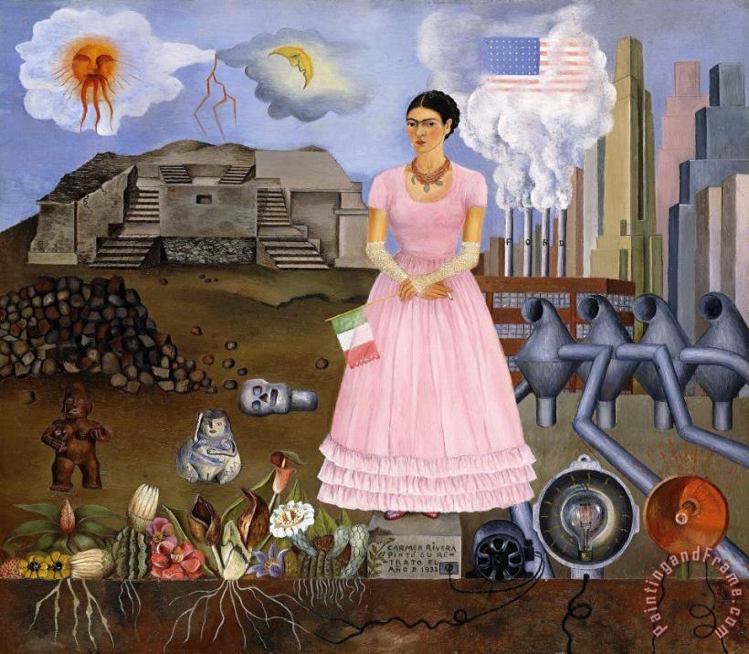Self Portrait on The Borderline Between Mexico And The United States painting - Frida Kahlo Self Portrait on The Borderline Between Mexico And The United States Art Print