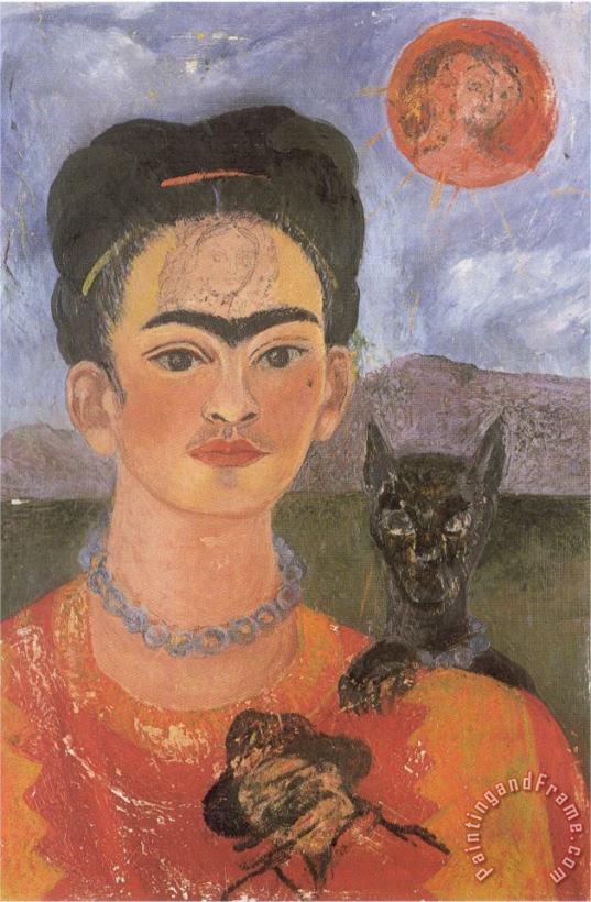 Self Portrait with a Portrait of Diego on The Breast And Maria Between The Eyebrows 1954 painting - Frida Kahlo Self Portrait with a Portrait of Diego on The Breast And Maria Between The Eyebrows 1954 Art Print