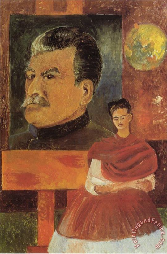 Frida Kahlo Self Portrait with Stalin 1954 Art Print