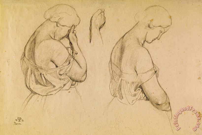 Two Female Figures in Half Length And a Study of a Hand painting - Friedrich Preller Two Female Figures in Half Length And a Study of a Hand Art Print