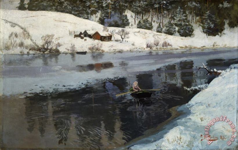 Frits Thaulow Winter at The River Simoa Art Painting