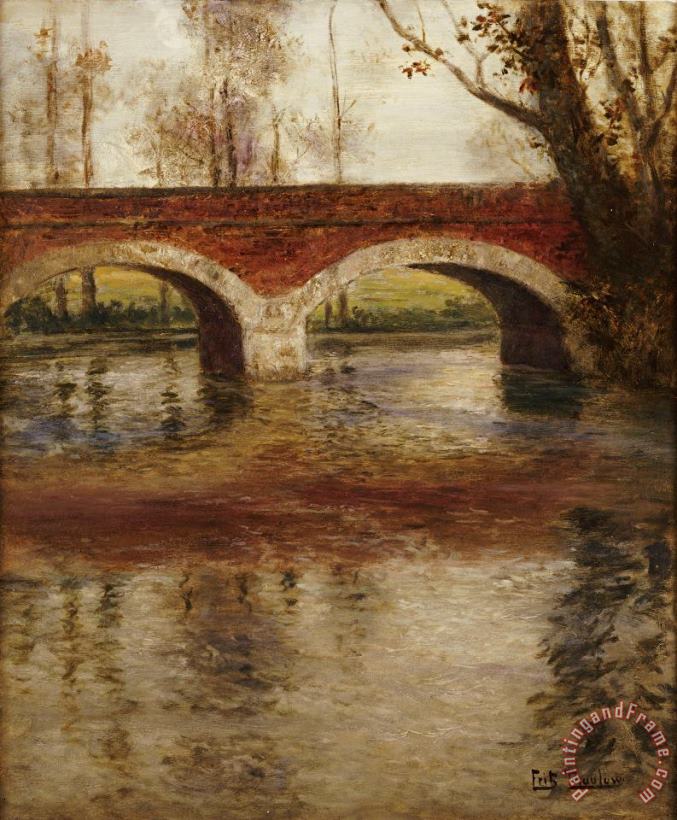 Fritz Thaulow A River Landscape with a Bridge Art Print