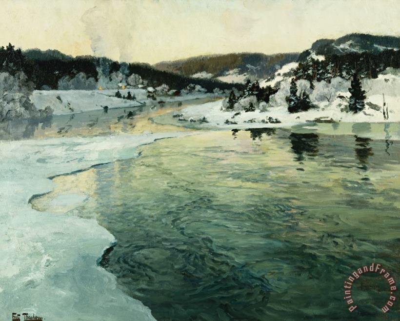 Fritz Thaulow Winter On The Mesna River Near Lillehammer Art Print