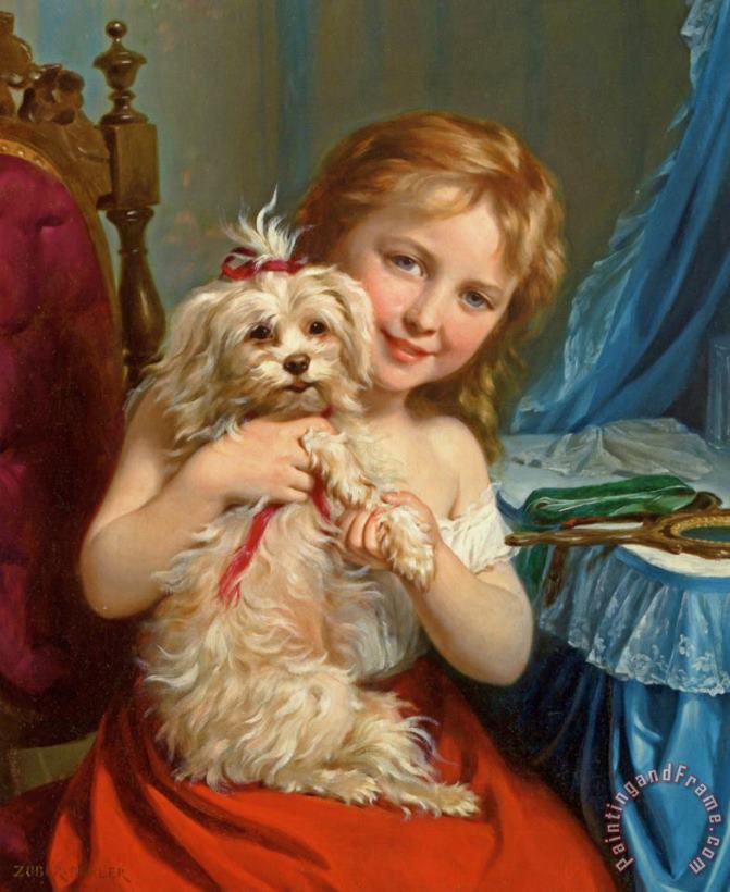Fritz Zuber-Buhler Young Girl with Bichon Frise Art Print