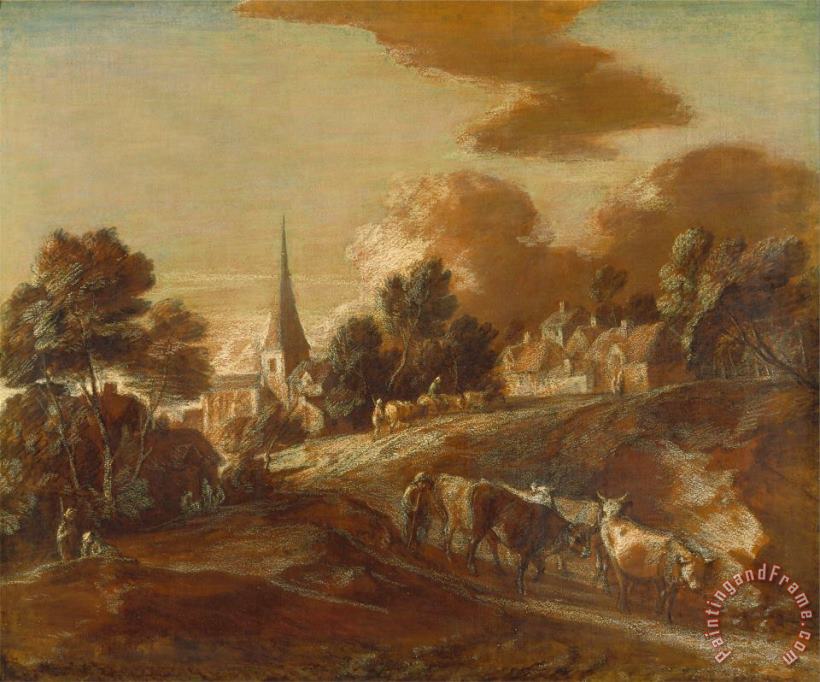 Gainsborough, Thomas An Imaginary Wooded Village with Drovers And Cattle Art Painting