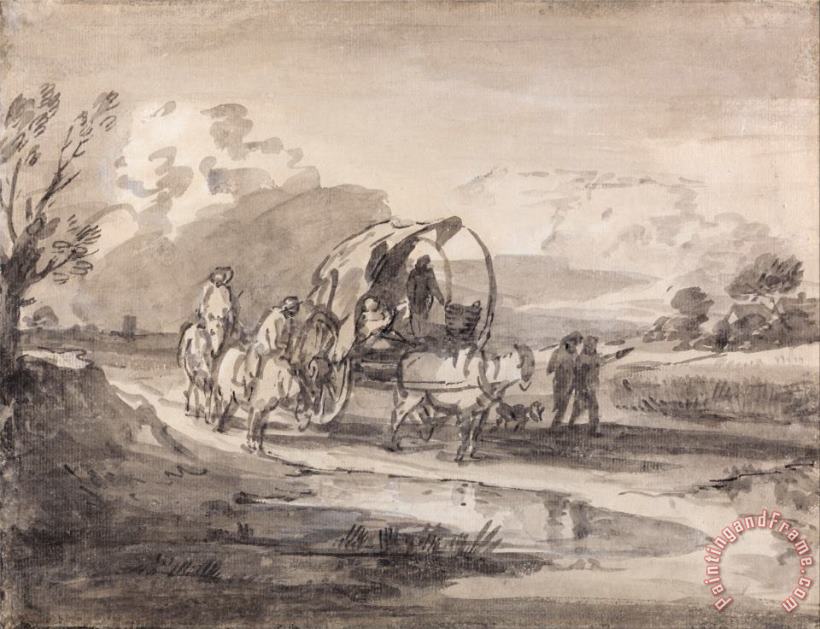 Open Landscape with Horsemen And Covered Cart painting - Gainsborough, Thomas Open Landscape with Horsemen And Covered Cart Art Print