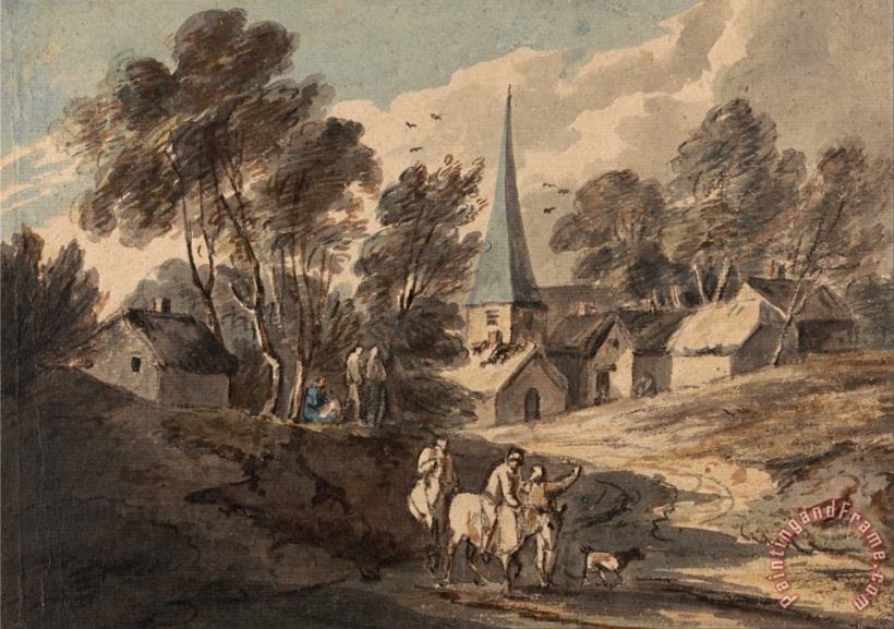 Travellers on Horseback Approaching a Village with a Spire painting - Gainsborough, Thomas Travellers on Horseback Approaching a Village with a Spire Art Print
