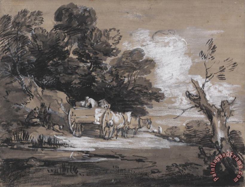 Wooded Landscape with Country Cart And Figures painting - Gainsborough, Thomas Wooded Landscape with Country Cart And Figures Art Print