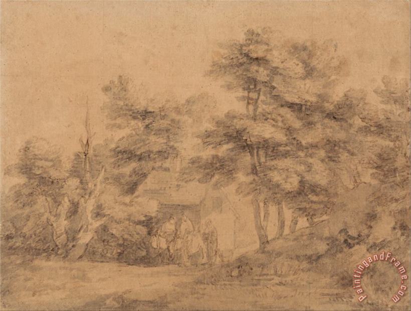 Gainsborough, Thomas Wooded Landscape with Figures, Donkeys And Cottage Art Print