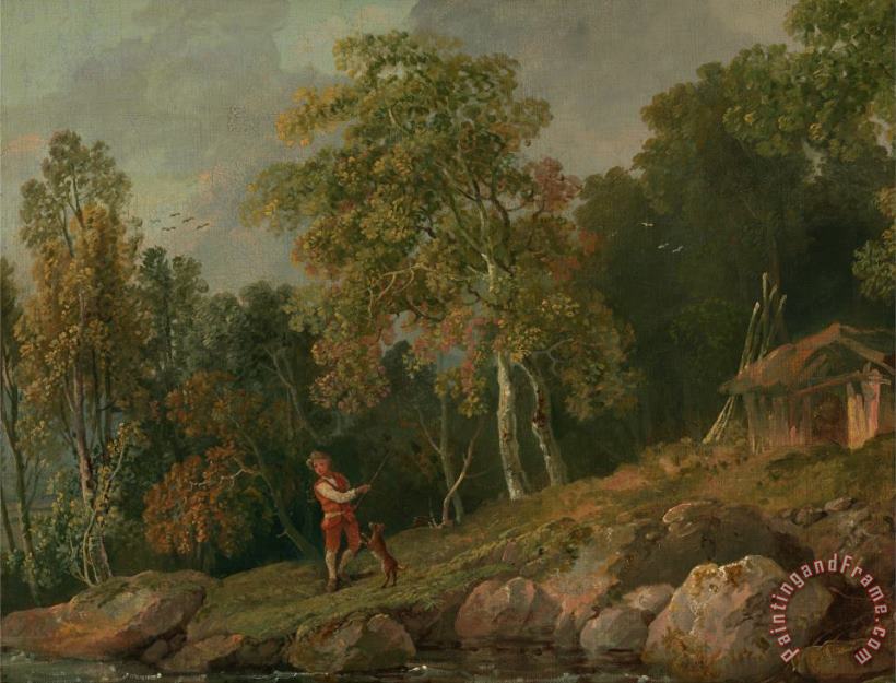 George Barret Wooded Landscape with a Boy And His Dog Art Print