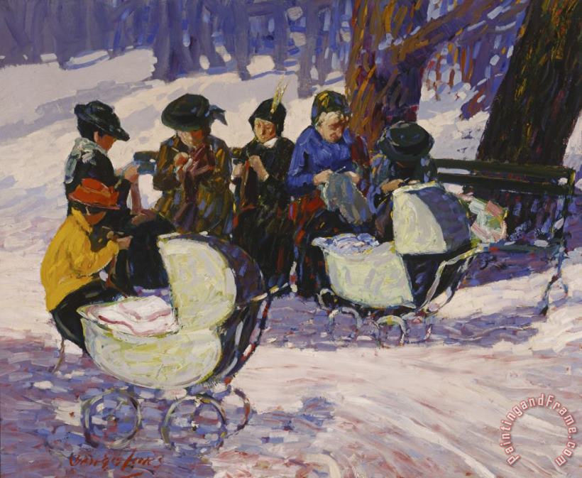 Knitting for The Soldiers: High Bridge Park painting - George Benjamin Luks Knitting for The Soldiers: High Bridge Park Art Print