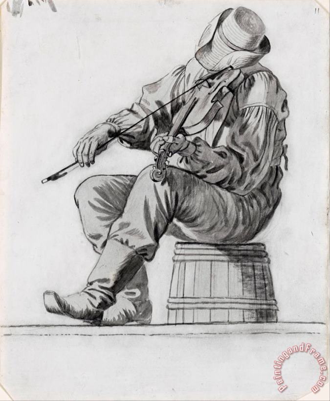 Fiddler (study for The Jolly Flatboatmen) (recto) painting - George Caleb Bingham Fiddler (study for The Jolly Flatboatmen) (recto) Art Print