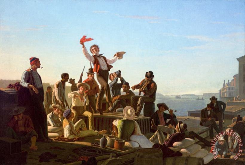 Jolly Flatboatmen in Port painting - George Caleb Bingham Jolly Flatboatmen in Port Art Print