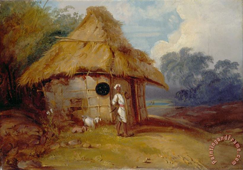 View in Southern India, with a Warrior Outside His Hut painting - George Chinnery View in Southern India, with a Warrior Outside His Hut Art Print
