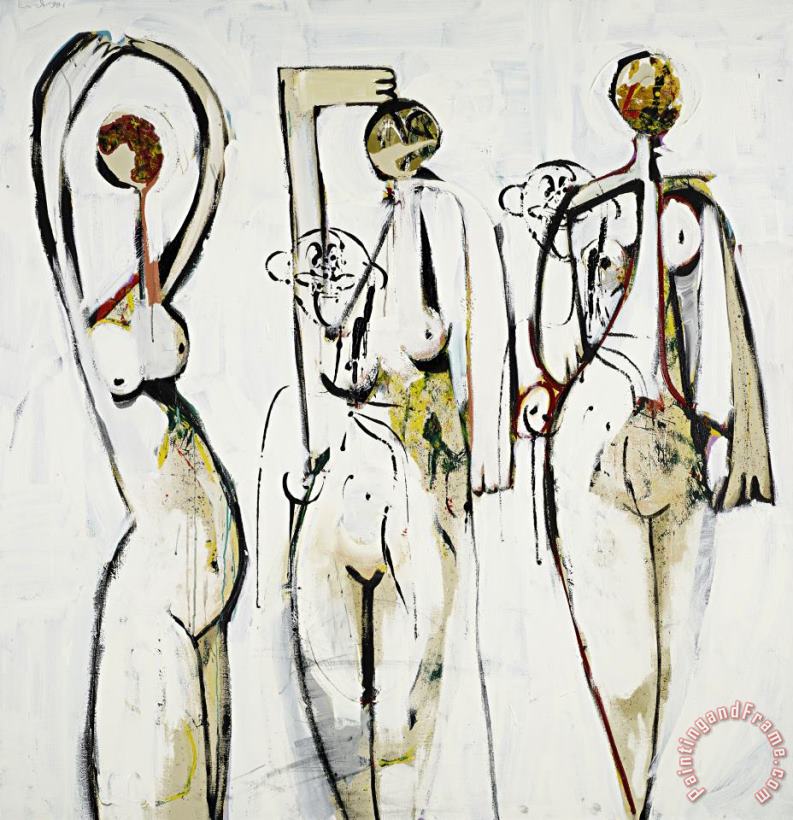 3 White Nudes, 1998 painting - George Condo 3 White Nudes, 1998 Art Print