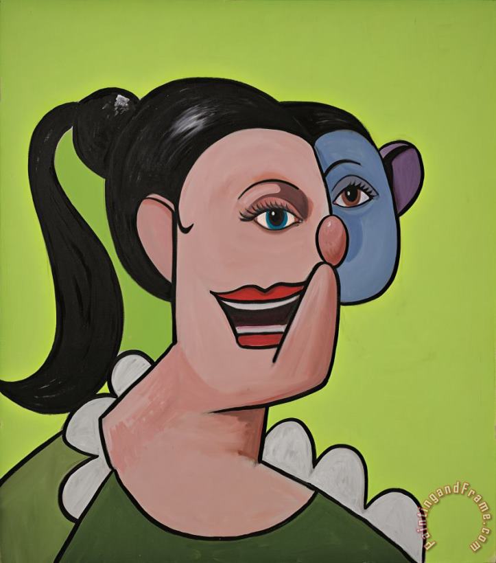 George Condo Girl with Ponytail Art Painting